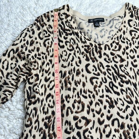 Cheetah Print Silk Rabbit Hair Blend VNeck Light Weight Sweater Neutral PP11 - Picture 6 of 9